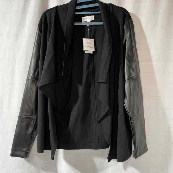NWT Women's Rafaella Vegan Leather Ponte Draped Front Black Jacket, Large, Black - Picture 1 of 7